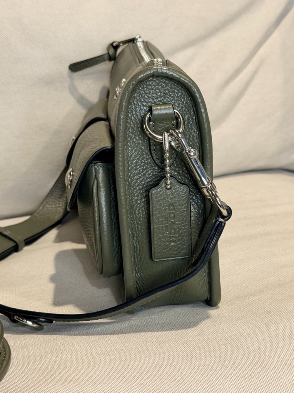 COACH Olive Green Leather Crossbody Bag & Coin Case - Picture 4 of 16
